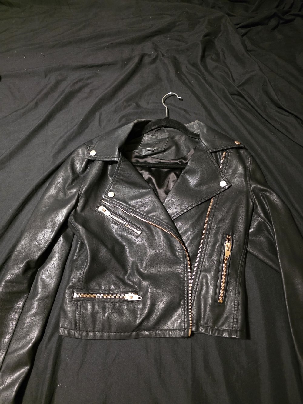 Blank NYC Black Faux Leather Moto Jacket with Gold Zippers